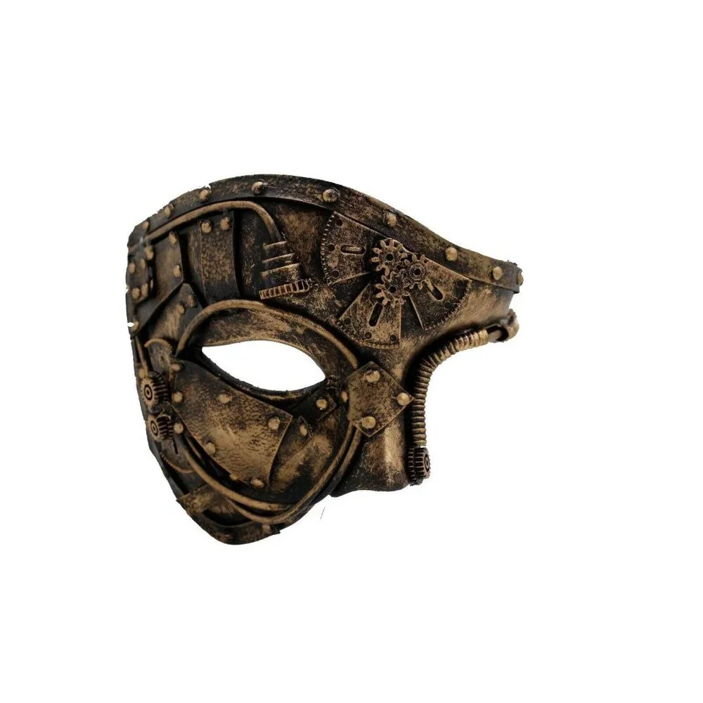 Men Women Gold Halloween Costume Half Face Mask Steampunk Rave Mardi Gras Party